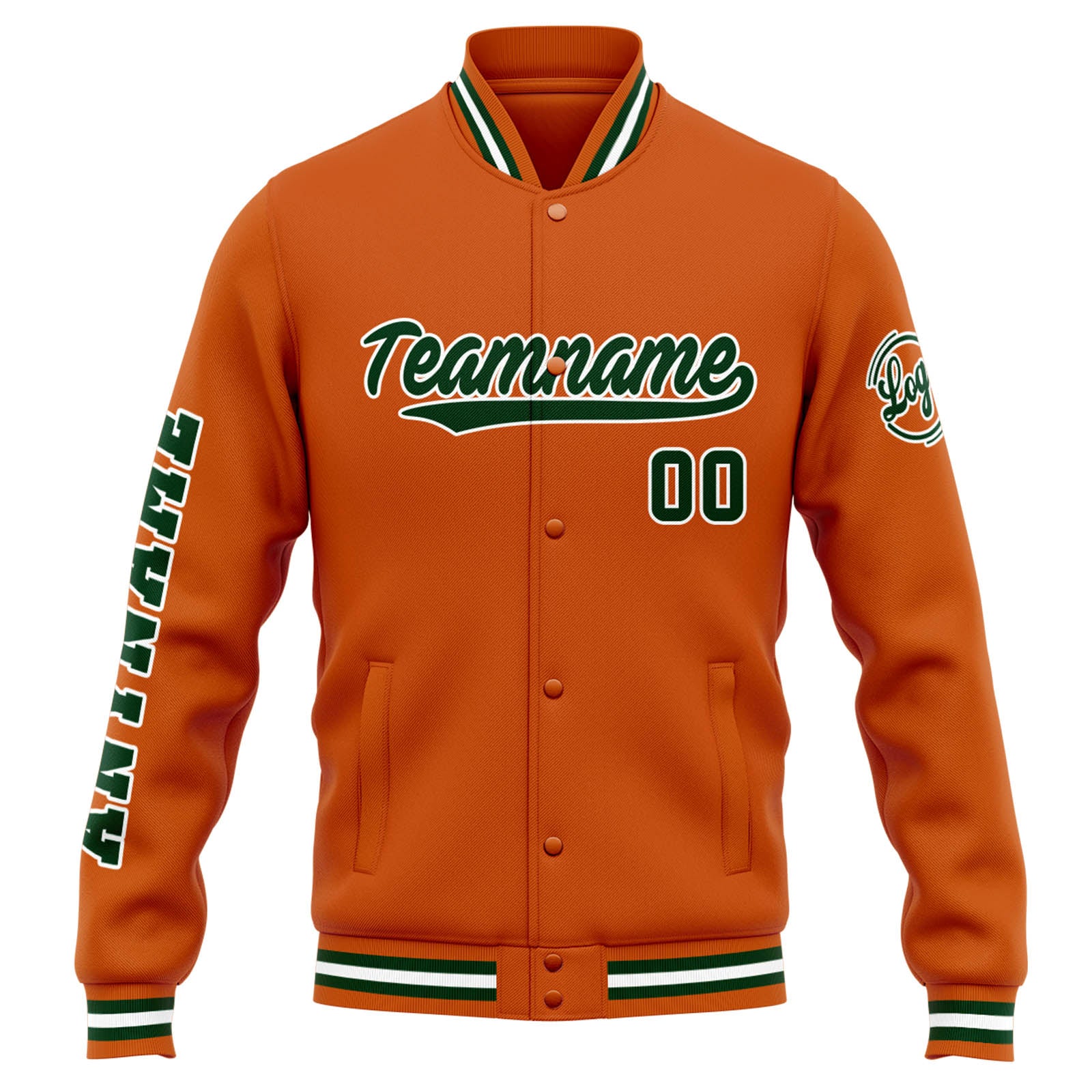 Chaqueta universitaria personalizada estilo Letterman para hombres-mujeres y jóvenes-color naranja y verde oscuro