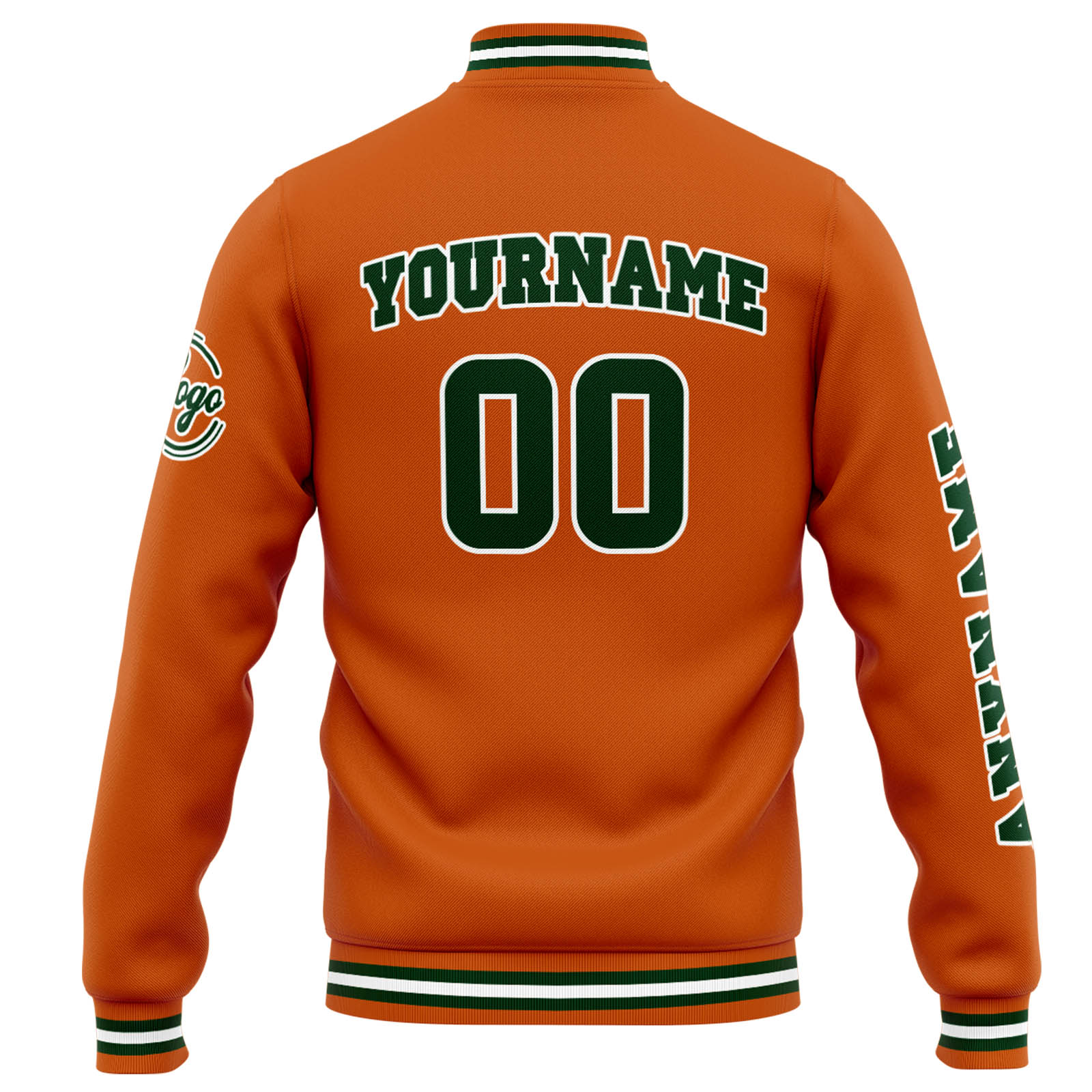 Chaqueta universitaria personalizada estilo Letterman para hombres-mujeres y jóvenes-color naranja y verde oscuro