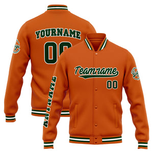 Chaqueta universitaria personalizada estilo Letterman para hombres-mujeres y jóvenes-color naranja y verde oscuro