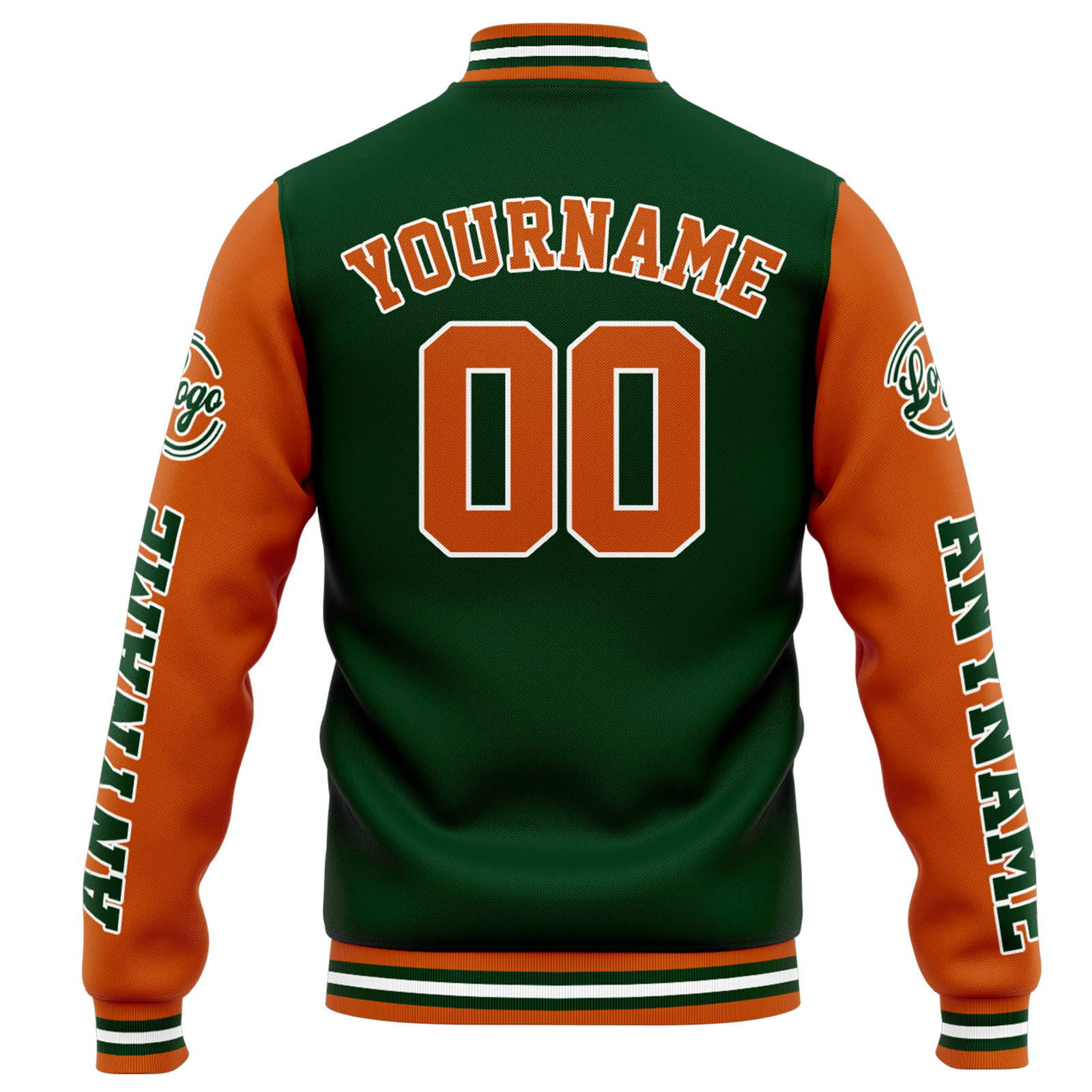 Chaqueta universitaria personalizada estilo Letterman para hombres-mujeres y jóvenes-color verde oscuro y naranja