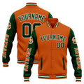 Chaqueta universitaria personalizada estilo Letterman para hombres-mujeres y jóvenes-color naranja y verde oscuro