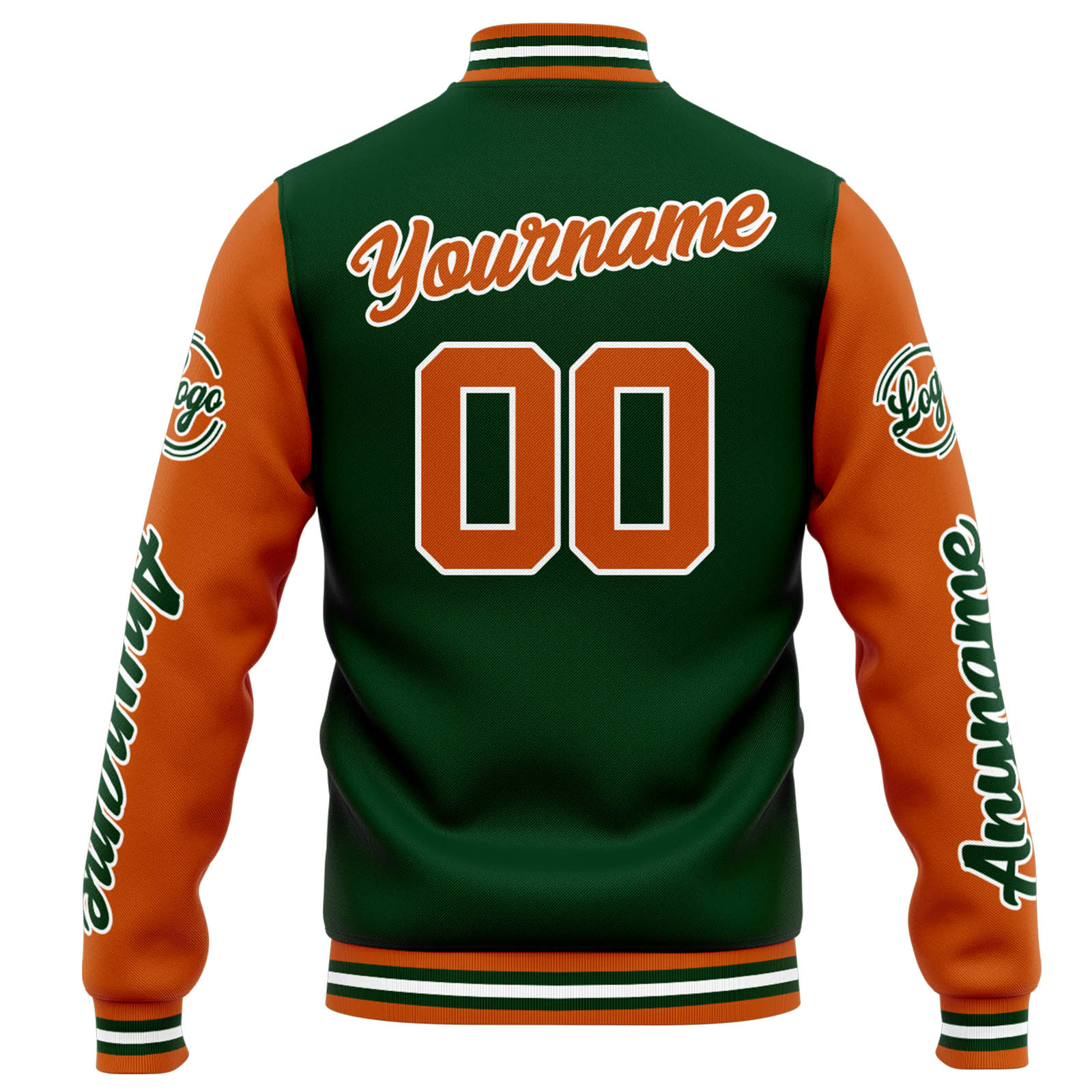 Chaqueta universitaria personalizada estilo Letterman para hombres-mujeres y jóvenes-color verde oscuro y naranja