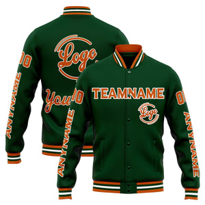 Chaqueta universitaria personalizada estilo Letterman para hombres-mujeres y jóvenes-color verde oscuro y naranja