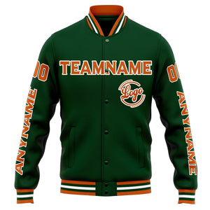 Chaqueta universitaria personalizada estilo Letterman para hombres-mujeres y jóvenes-color verde oscuro y naranja