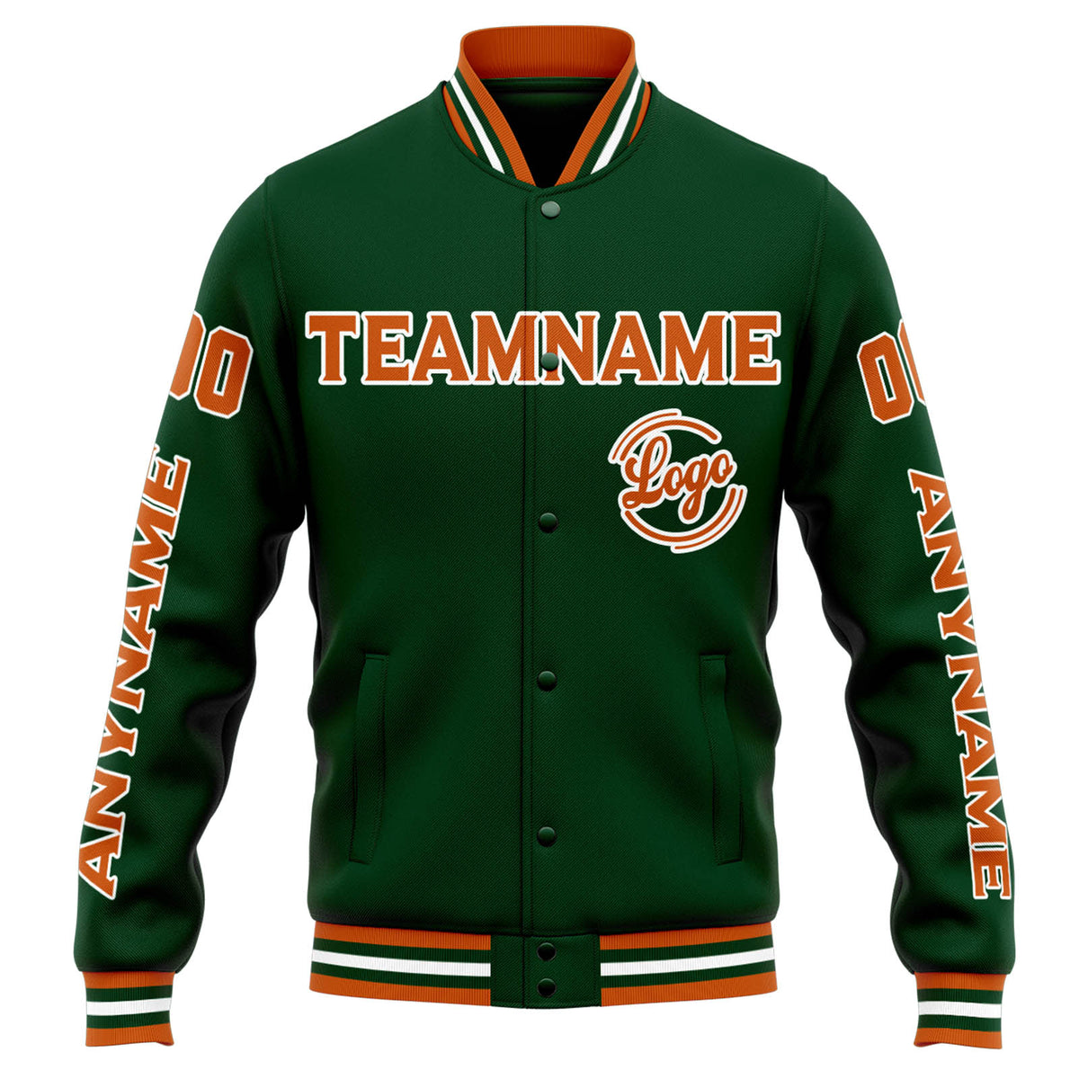 Chaqueta universitaria personalizada estilo Letterman para hombres-mujeres y jóvenes-color verde oscuro y naranja