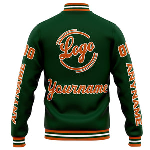 Chaqueta universitaria personalizada estilo Letterman para hombres-mujeres y jóvenes-color verde oscuro y naranja