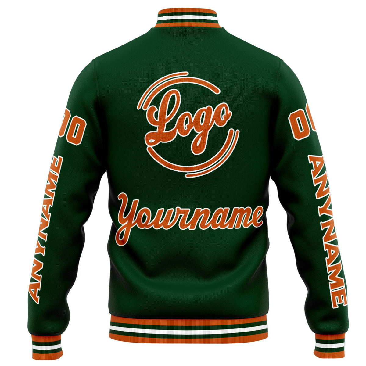 Chaqueta universitaria personalizada estilo Letterman para hombres-mujeres y jóvenes-color verde oscuro y naranja