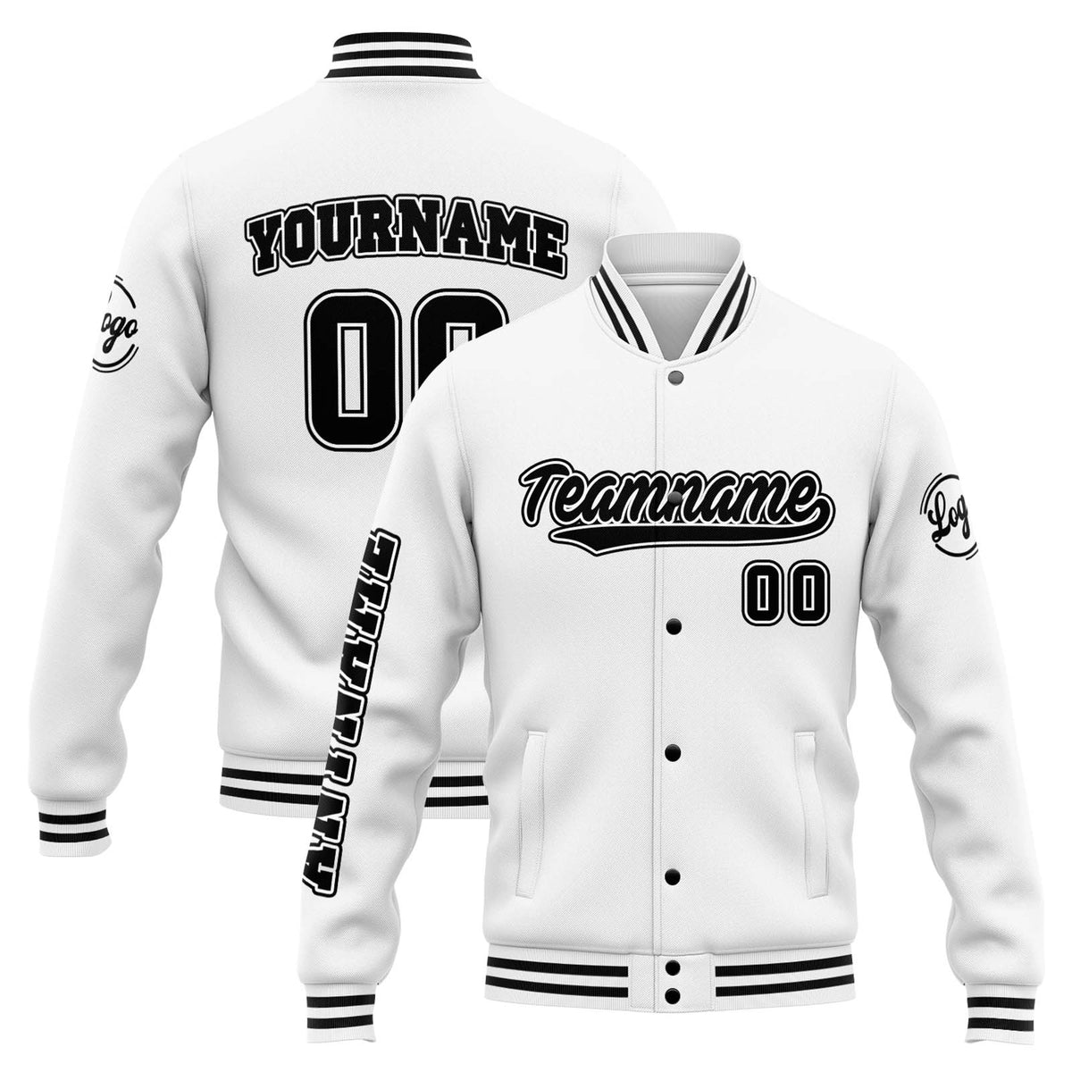 Chaqueta universitaria personalizada estilo Letterman para hombres-mujeres y jóvenes-color blanco y negro