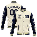 Chaqueta universitaria personalizada estilo Letterman para hombres-mujeres y jóvenes-color crema y azul marino