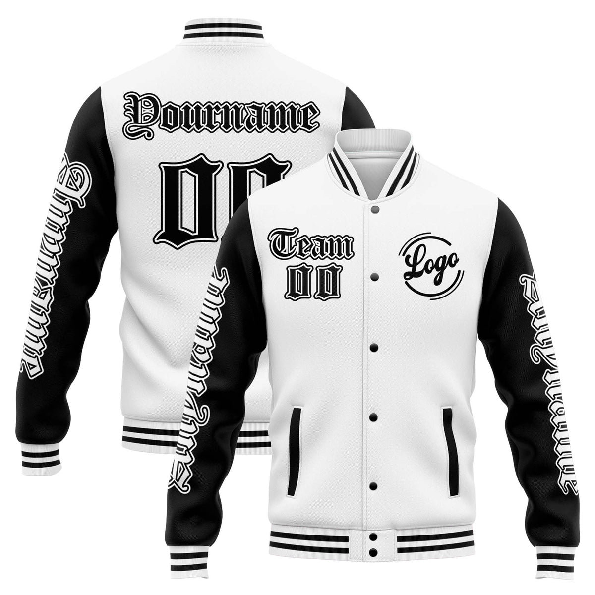 Chaqueta universitaria personalizada estilo Letterman para hombres-mujeres y jóvenes-color blanco y negro