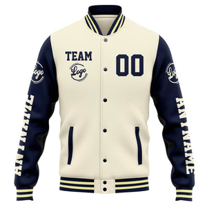 Chaqueta universitaria personalizada estilo Letterman para hombres-mujeres y jóvenes-color crema y azul marino