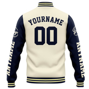 Chaqueta universitaria personalizada estilo Letterman para hombres-mujeres y jóvenes-color crema y azul marino