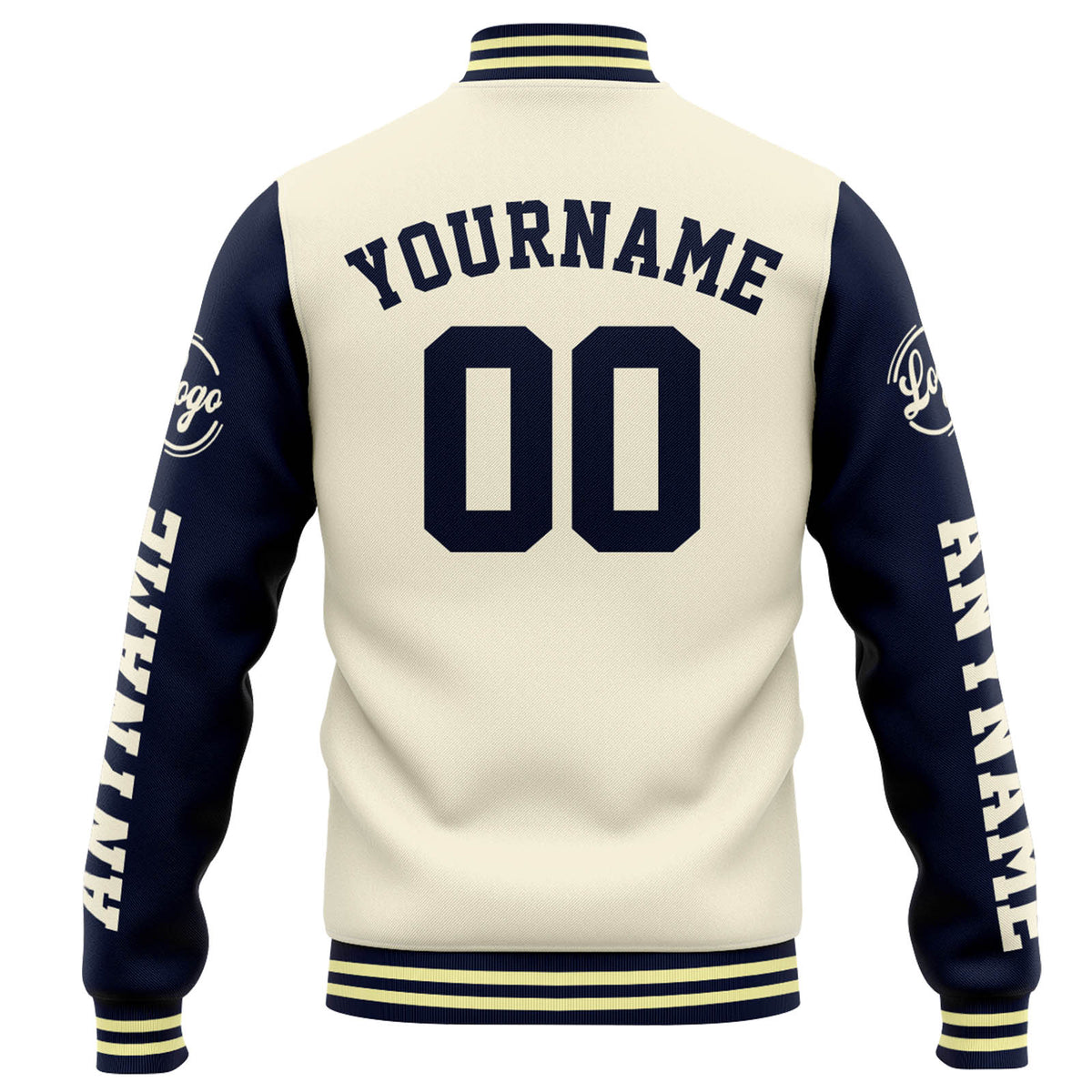 Chaqueta universitaria personalizada estilo Letterman para hombres-mujeres y jóvenes-color crema y azul marino
