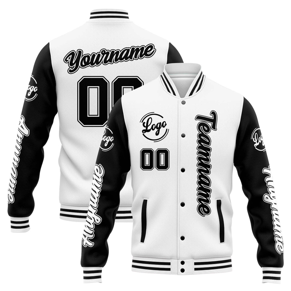 Chaqueta universitaria personalizada estilo Letterman para hombres-mujeres y jóvenes-color blanco y negro
