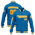 Chaqueta universitaria personalizada estilo Letterman para hombres-mujeres y jóvenes-color azul y naranja
