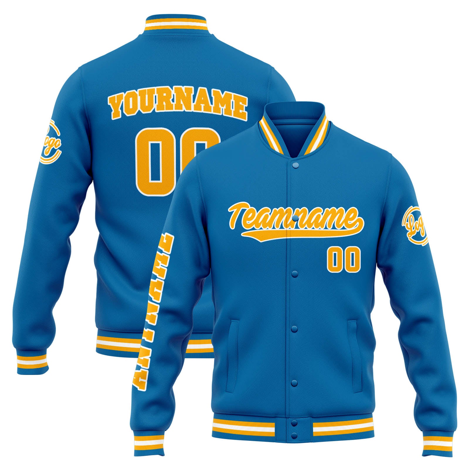 Chaqueta universitaria personalizada estilo Letterman para hombres-mujeres y jóvenes-color azul y naranja