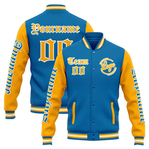 Chaqueta universitaria personalizada estilo Letterman para hombres-mujeres y jóvenes-color azul y naranja