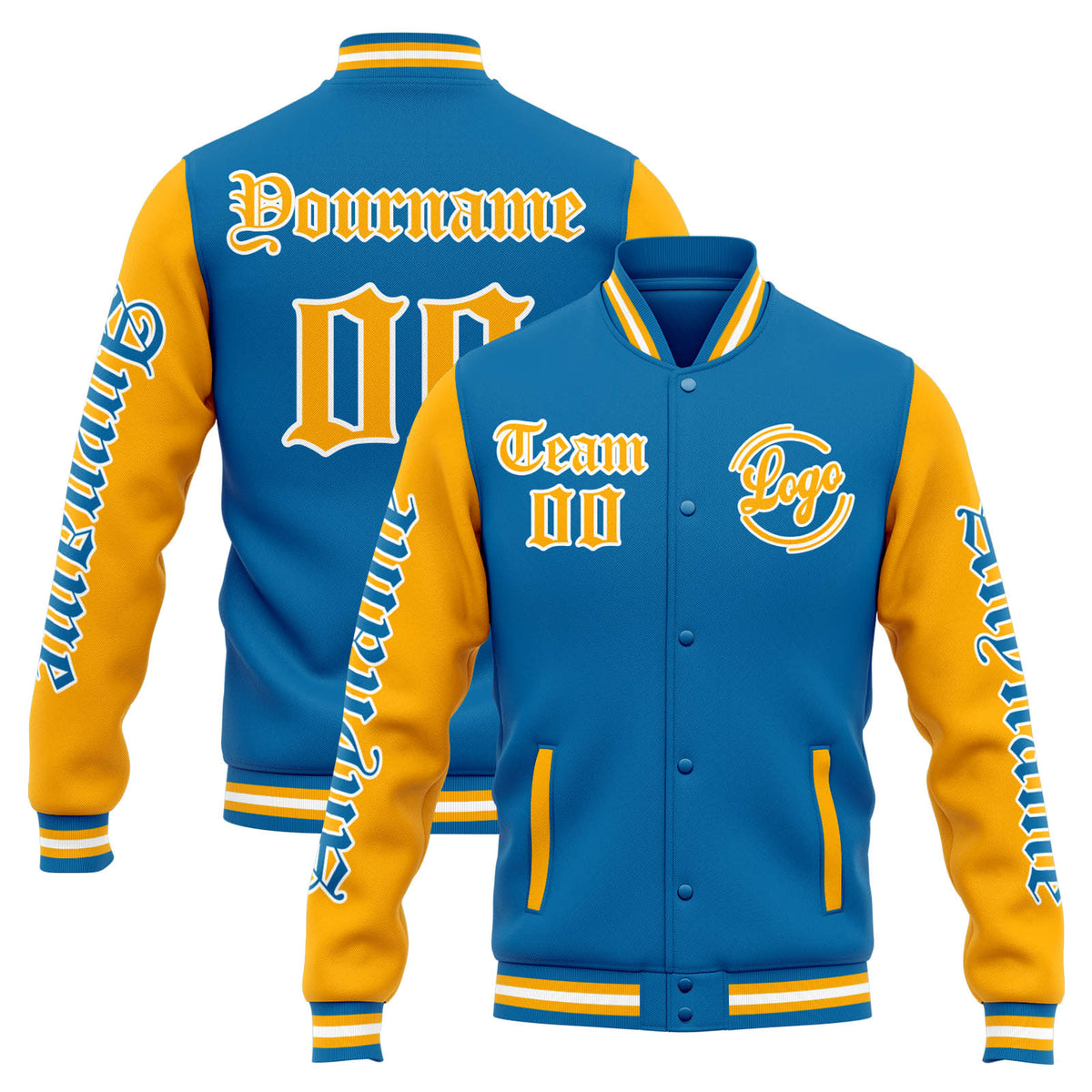 Chaqueta universitaria personalizada estilo Letterman para hombres-mujeres y jóvenes-color azul y naranja