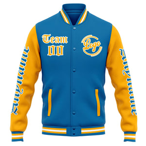 Chaqueta universitaria personalizada estilo Letterman para hombres-mujeres y jóvenes-color azul y naranja