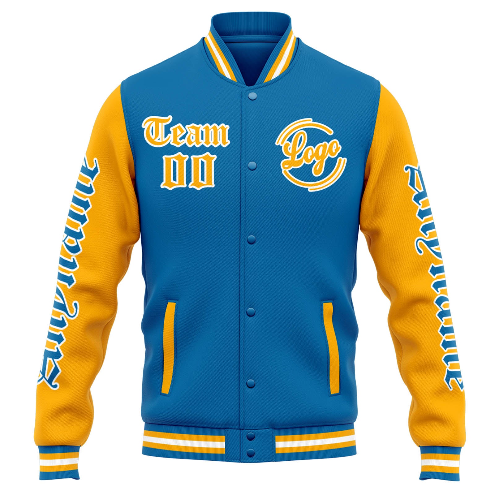 Chaqueta universitaria personalizada estilo Letterman para hombres-mujeres y jóvenes-color azul y naranja