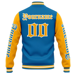 Chaqueta universitaria personalizada estilo Letterman para hombres-mujeres y jóvenes-color azul y naranja