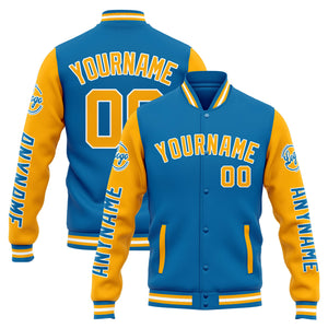 Chaqueta universitaria personalizada estilo Letterman para hombres-mujeres y jóvenes-color azul y naranja