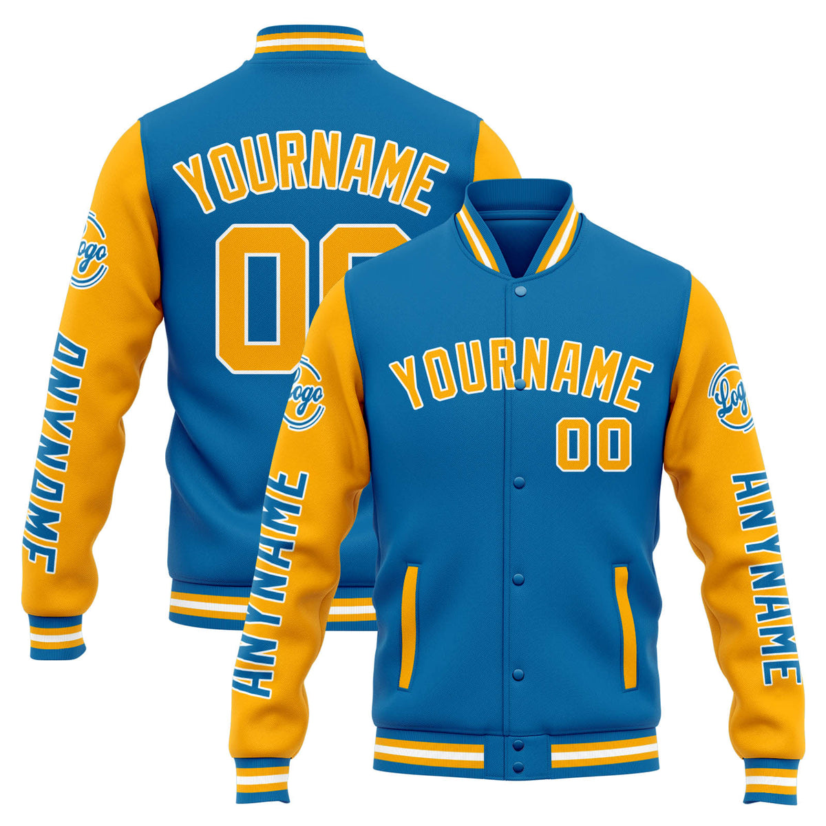 Chaqueta universitaria personalizada estilo Letterman para hombres-mujeres y jóvenes-color azul y naranja