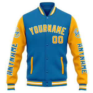 Chaqueta universitaria personalizada estilo Letterman para hombres-mujeres y jóvenes-color azul y naranja
