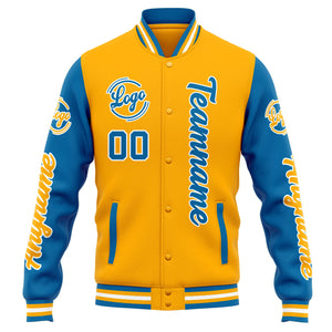 Chaqueta universitaria personalizada estilo Letterman para hombres-mujeres y jóvenes-color naranja y azul