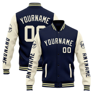 Chaqueta universitaria personalizada estilo Letterman para hombres-mujeres y jóvenes-color azul marino y naranja