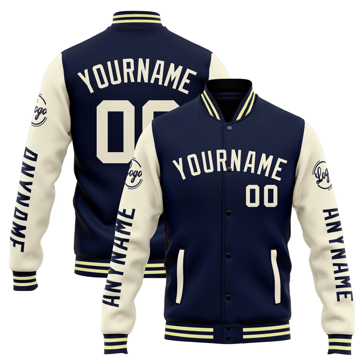 Chaqueta universitaria personalizada estilo Letterman para hombres-mujeres y jóvenes-color azul marino y naranja