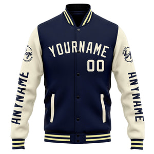 Chaqueta universitaria personalizada estilo Letterman para hombres-mujeres y jóvenes-color azul marino y naranja