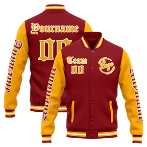 Chaqueta universitaria personalizada estilo Letterman para hombres-mujeres y jóvenes-color rojo y naranja