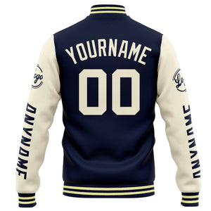 Chaqueta universitaria personalizada estilo Letterman para hombres-mujeres y jóvenes-color azul marino y naranja