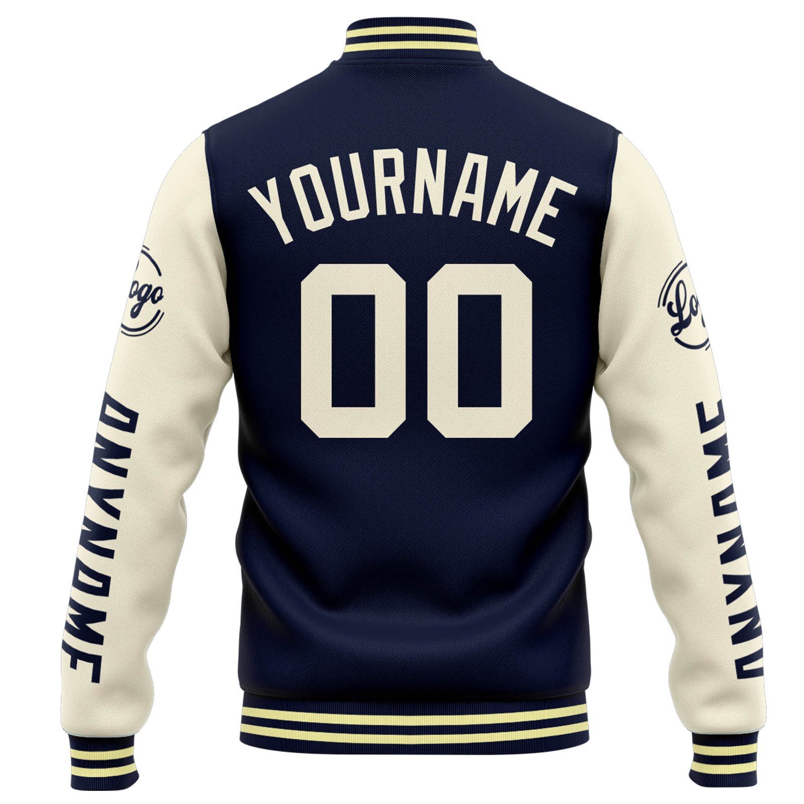 Chaqueta universitaria personalizada estilo Letterman para hombres-mujeres y jóvenes-color azul marino y naranja