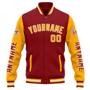 Chaqueta universitaria personalizada estilo Letterman para hombres-mujeres y jóvenes-color rojo y naranja