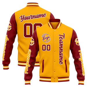Chaqueta universitaria personalizada estilo Letterman para hombres-mujeres y jóvenes-color naranja y rojo