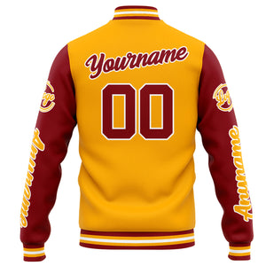 Chaqueta universitaria personalizada estilo Letterman para hombres-mujeres y jóvenes-color naranja y rojo