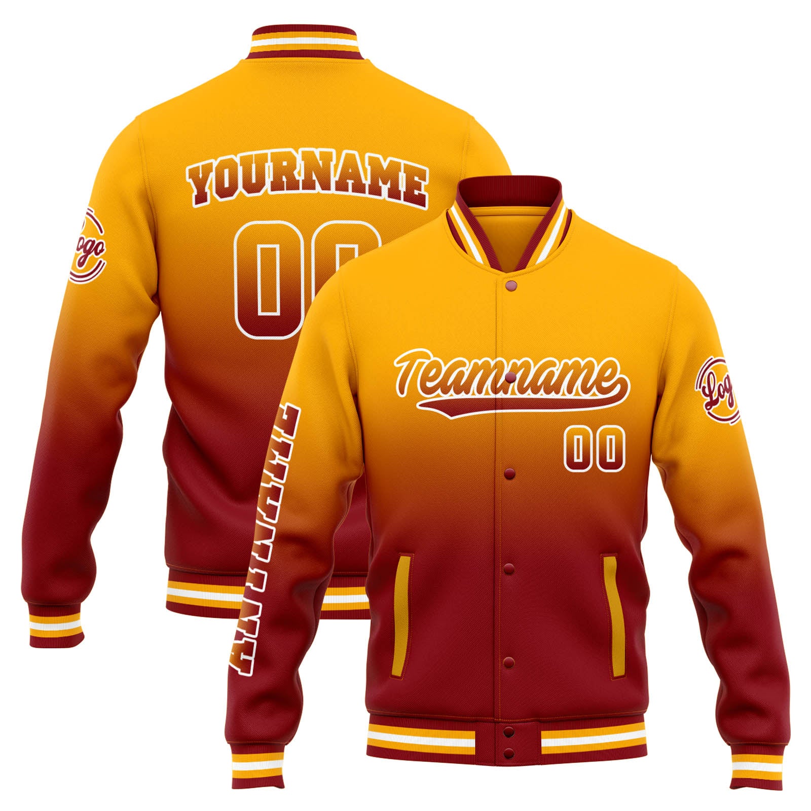 Chaqueta universitaria personalizada estilo Letterman para hombres-mujeres y jóvenes-color naranja degradado rojo