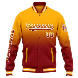 Chaqueta universitaria personalizada estilo Letterman para hombres-mujeres y jóvenes-color naranja degradado rojo