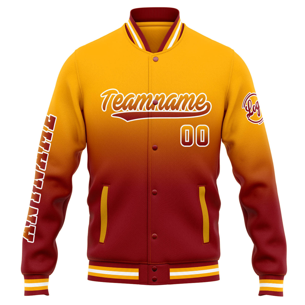 Chaqueta universitaria personalizada estilo Letterman para hombres-mujeres y jóvenes-color naranja degradado rojo