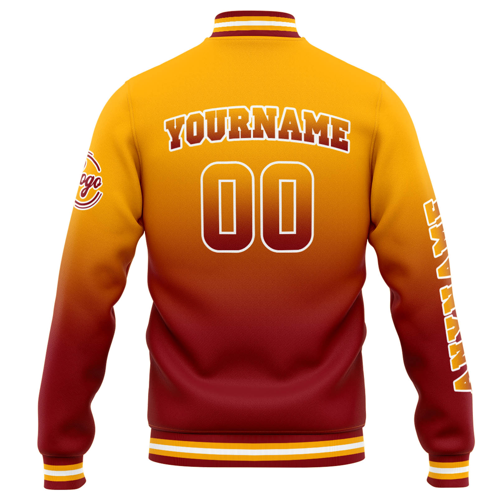 Chaqueta universitaria personalizada estilo Letterman para hombres-mujeres y jóvenes-color naranja degradado rojo