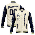 Chaqueta universitaria personalizada estilo Letterman para hombres-mujeres y jóvenes-color crema y azul marino