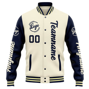 Chaqueta universitaria personalizada estilo Letterman para hombres-mujeres y jóvenes-color crema y azul marino