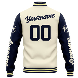 Chaqueta universitaria personalizada estilo Letterman para hombres-mujeres y jóvenes-color crema y azul marino