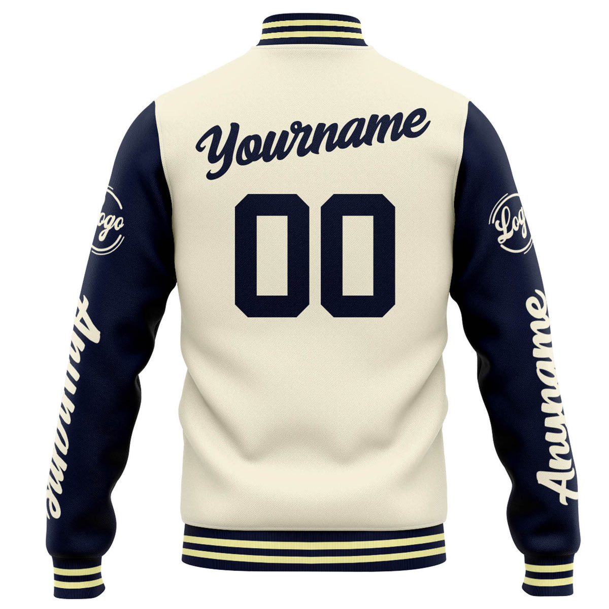 Chaqueta universitaria personalizada estilo Letterman para hombres-mujeres y jóvenes-color crema y azul marino