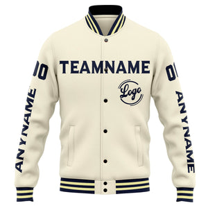 Chaqueta universitaria personalizada estilo Letterman para hombres-mujeres y jóvenes-color crema y azul marino