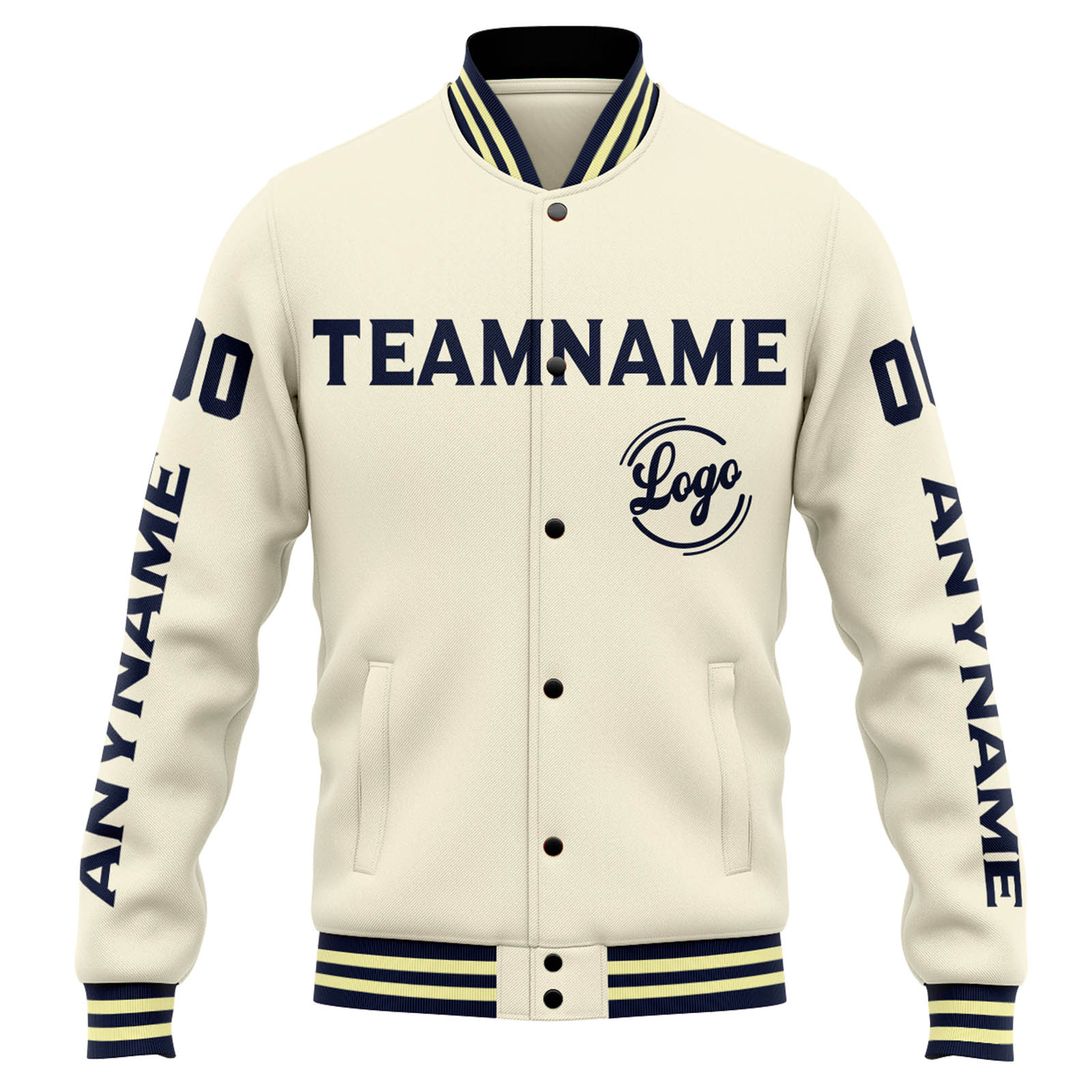 Chaqueta universitaria personalizada estilo Letterman para hombres-mujeres y jóvenes-color crema y azul marino