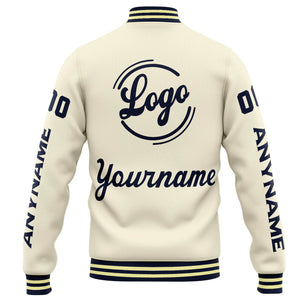 Chaqueta universitaria personalizada estilo Letterman para hombres-mujeres y jóvenes-color crema y azul marino