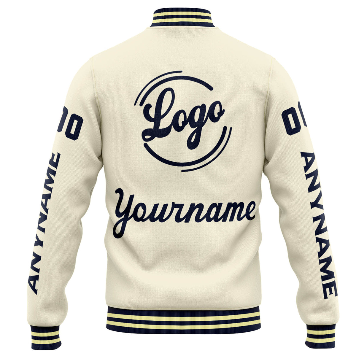 Chaqueta universitaria personalizada estilo Letterman para hombres-mujeres y jóvenes-color crema y azul marino